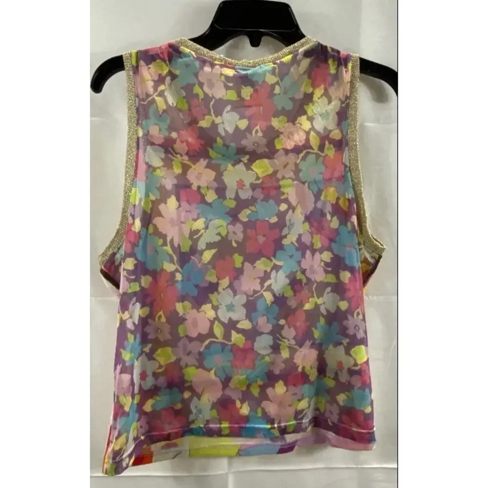 Vintage Y2K D&G Tank Multicolor Geometric Floral Gold Trim Tank Sz. L - Picture 2 of 6